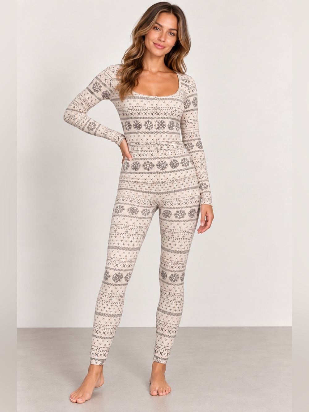 SKIMS Logo Plush Pointelle Henley & Legging Set | Size XL